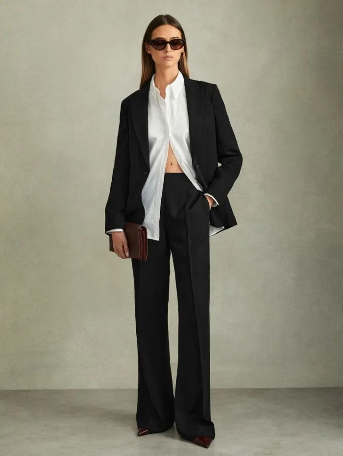 REISS Suits and Tailoring Women Fluid Wide Leg Trousers Black