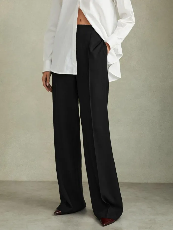 REISS Suits and Tailoring Women Fluid Wide Leg Trousers Black