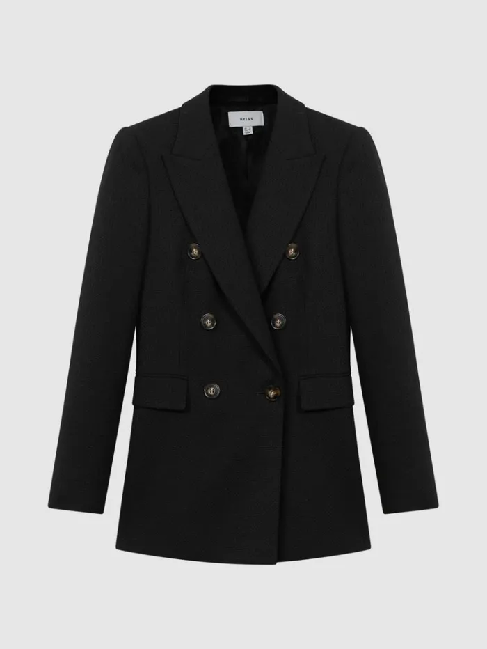 REISS Suits and Tailoring Women Tailored Textured Wool Blend Double Breasted Blazer Black