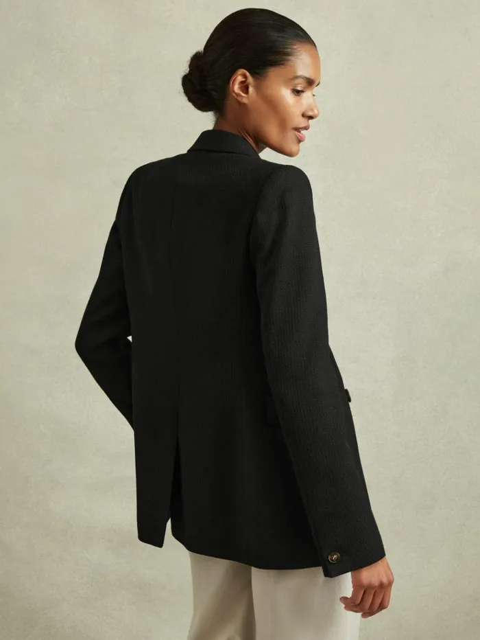 REISS Suits and Tailoring Women Tailored Textured Wool Blend Double Breasted Blazer Black