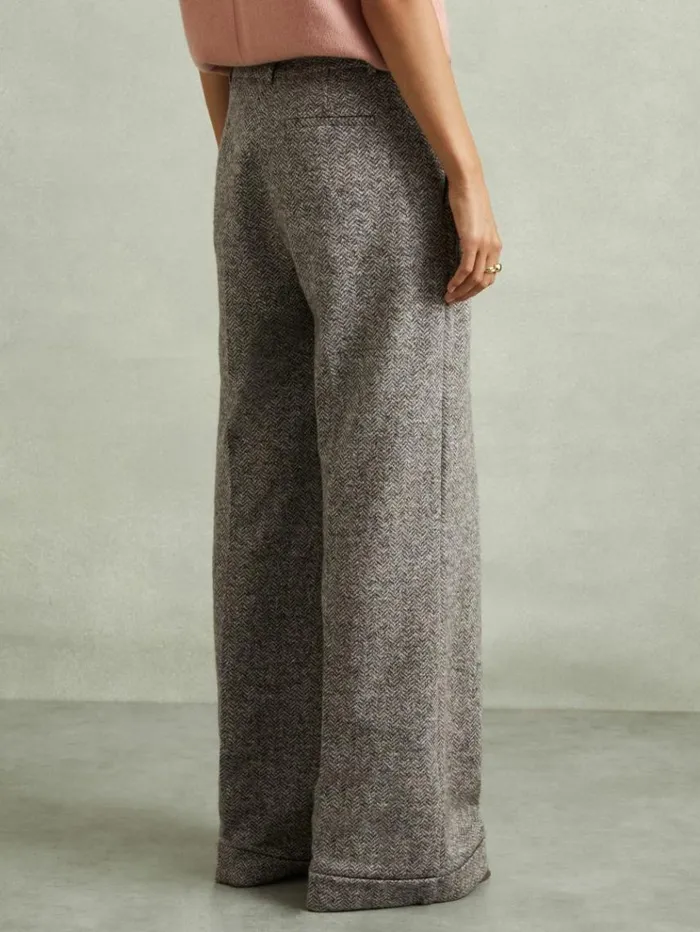 REISS Suits and Tailoring Women Textured Wool Blend Wide Leg Suit Trousers Grey