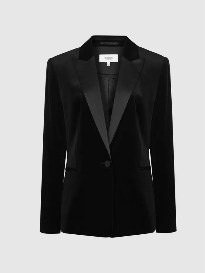 REISS Suits and Tailoring Women Velvet Blazer Black
