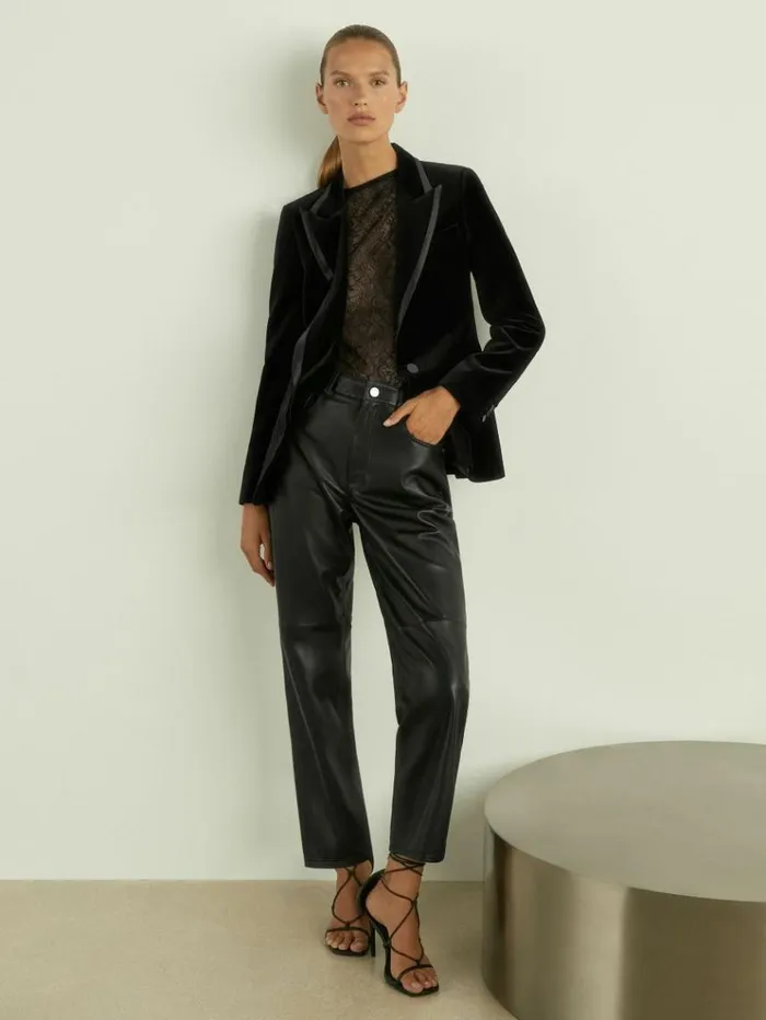 REISS Suits and Tailoring Women Velvet Single Breasted Suit Blazer Black