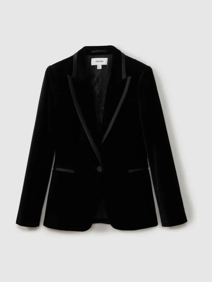 REISS Suits and Tailoring Women Velvet Single Breasted Suit Blazer Black