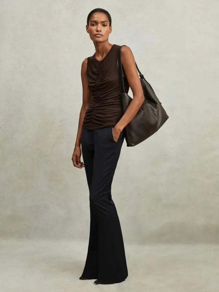 REISS Suits and Tailoring Women WoolBlend Tailored Flared Suit Trousers Navy