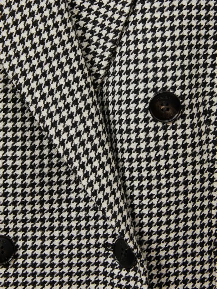 REISS Suits and Tailoring Women Wool Dogtooth Double Breasted Blazer Blackwhite