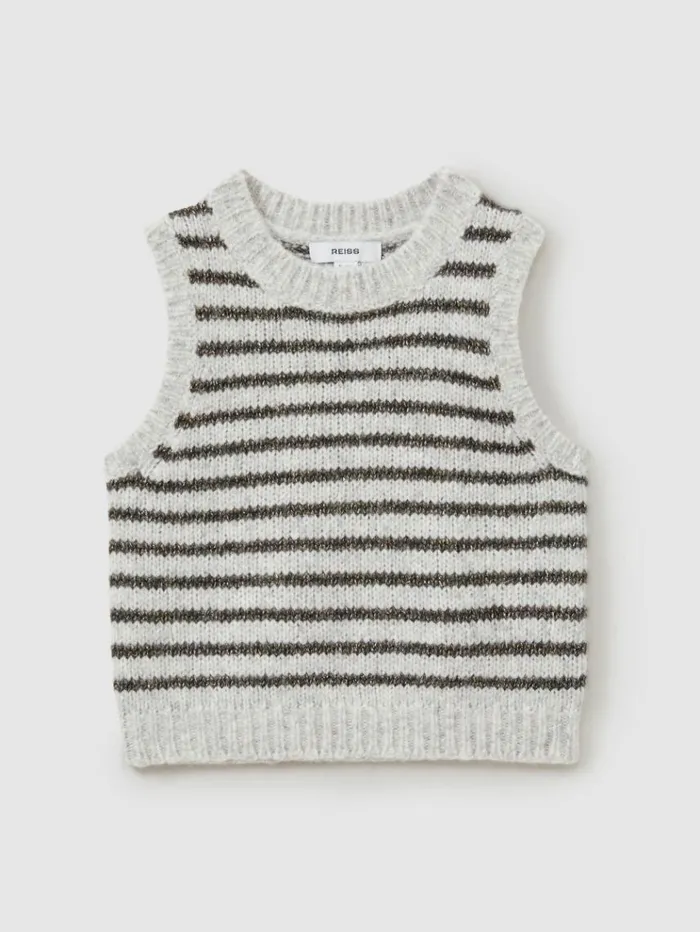 REISS Sweaters Children Alpaca Blend Striped Vest Grey