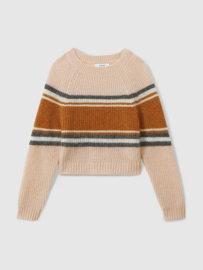 REISS Sweaters Children Colourblock Striped Jumper Pink