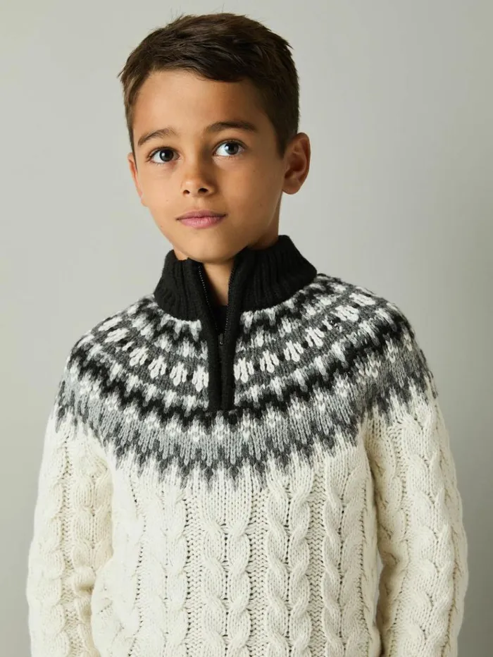 REISS Sweaters Children FairIsle Cabled Jumper With Cotton And Wool Whitegreyblack REISS Sweaters Children FairIsle Cabled Jumper With Cotton And Wool Whitegreyblack