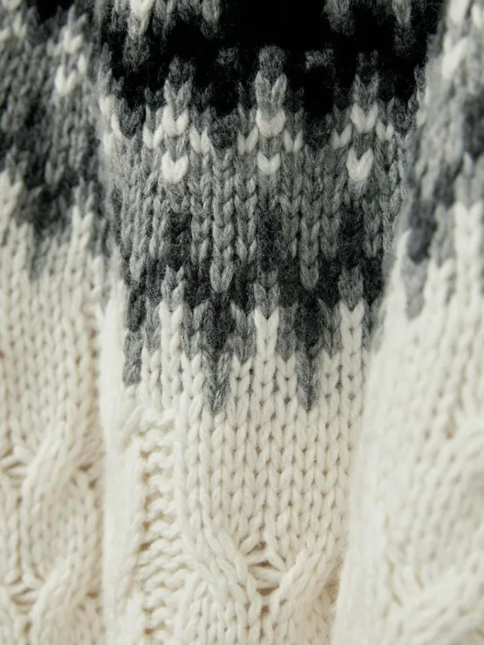 REISS Sweaters Children FairIsle Cabled Jumper With Cotton And Wool Whitegreyblack