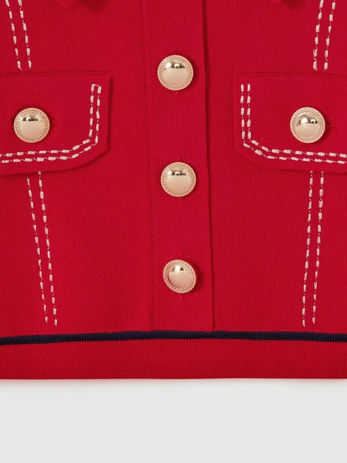 REISS Sweaters Children Knitted Contrast Stitch Dress Red