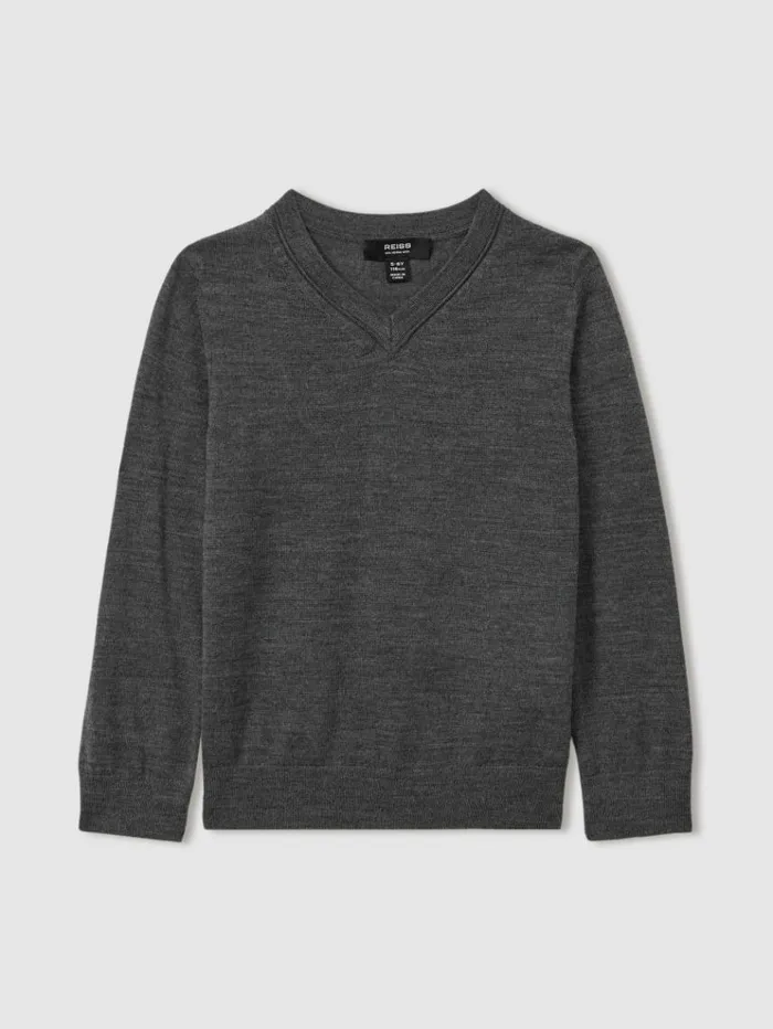REISS Sweaters Children Merino Wool VNeck Jumper Grey