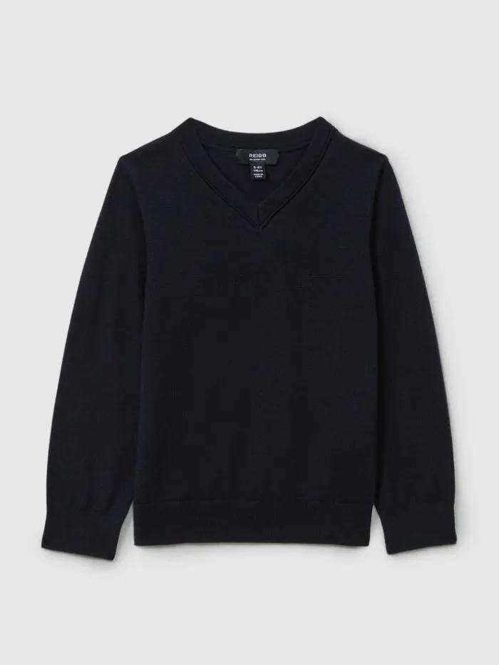 REISS Sweaters Children Merino Wool VNeck Jumper Navy