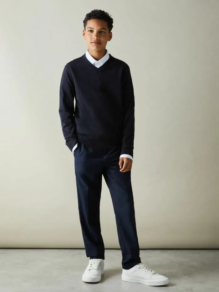 REISS Sweaters Children Merino Wool VNeck Jumper Navy