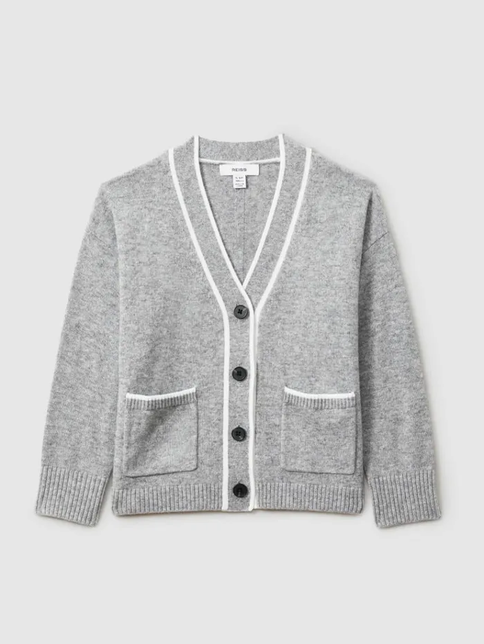 REISS Sweaters Children Relaxed WoolCashmere Cardigan Grey