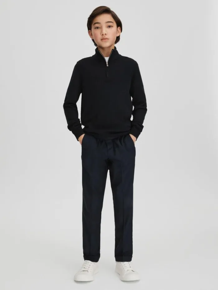 REISS Sweaters Children Wool HalfZip Funnel Neck Jumper Navy