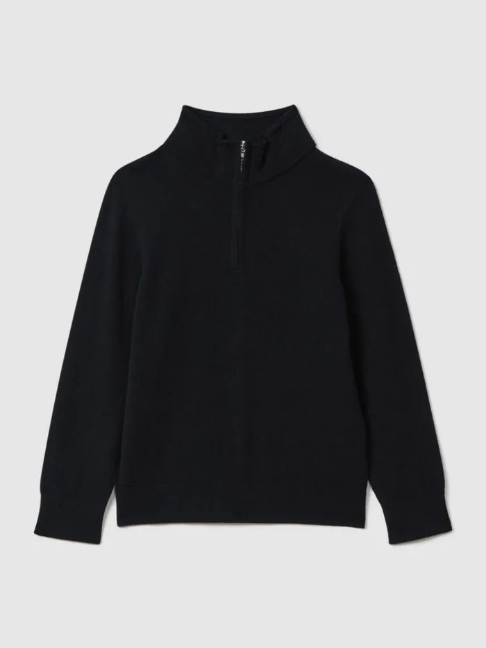 REISS Sweaters Children Wool HalfZip Funnel Neck Jumper Navy