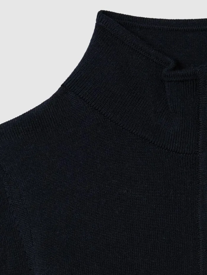 REISS Sweaters Children Wool HalfZip Funnel Neck Jumper Navy