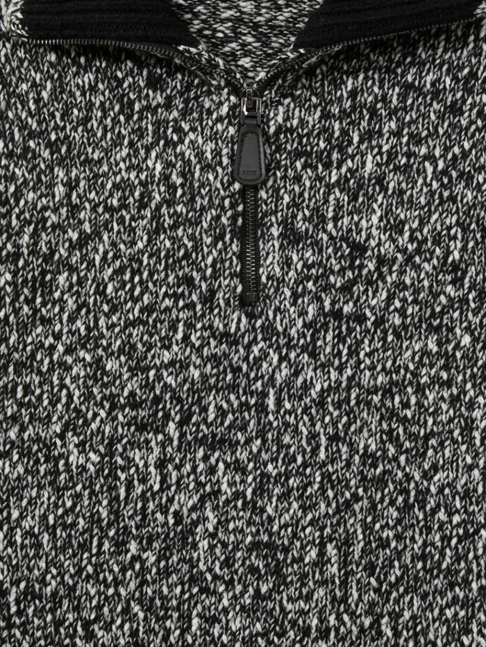 REISS Sweaters Men Marled Cotton And Wool Funnel Neck Jumper Blackwhite