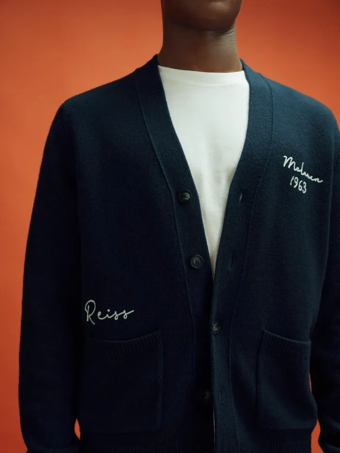 REISS Sweaters Men McLaren F1 Intarsia Cardigan Navy