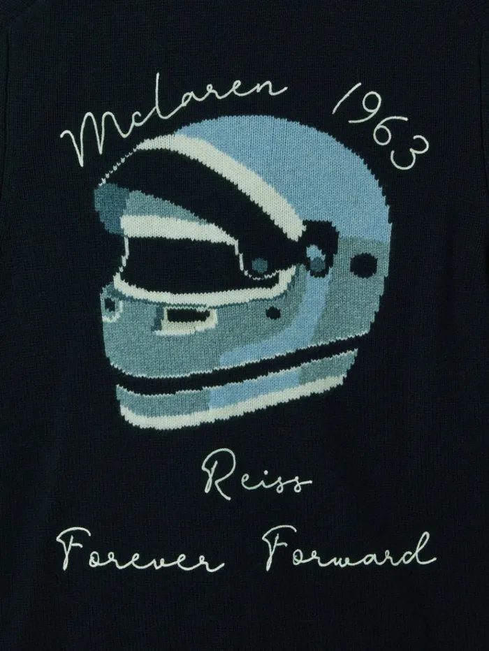 REISS Sweaters Men McLaren F1 Intarsia Cardigan Navy