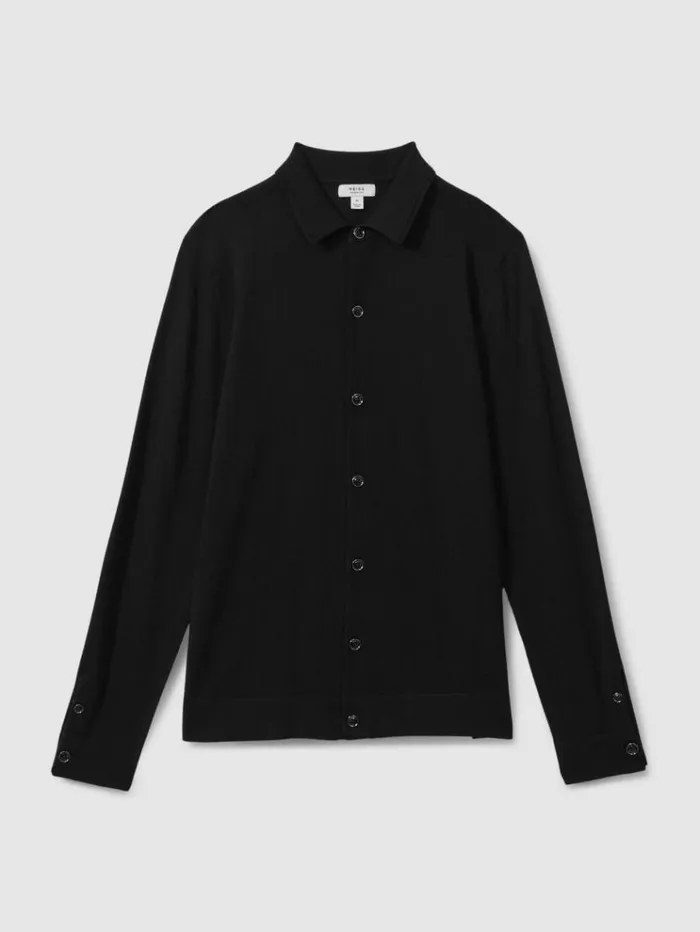 REISS Sweaters Men Merino Wool ButtonThrough Cardigan Black