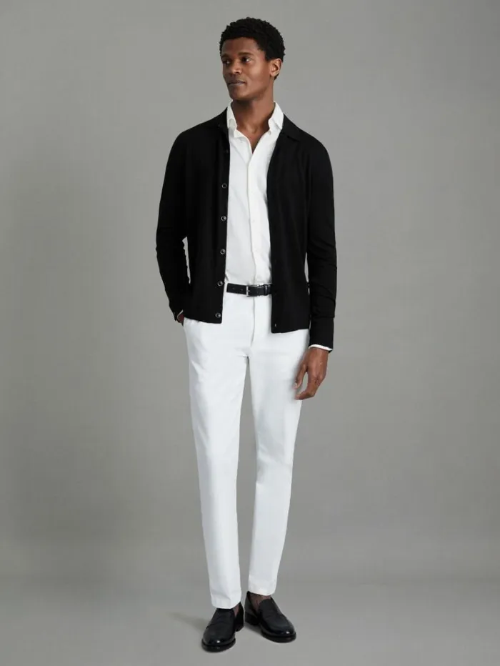 REISS Sweaters Men Merino Wool ButtonThrough Cardigan Black