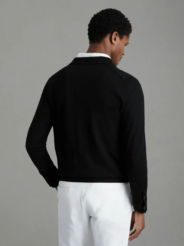 REISS Sweaters Men Merino Wool ButtonThrough Cardigan Black