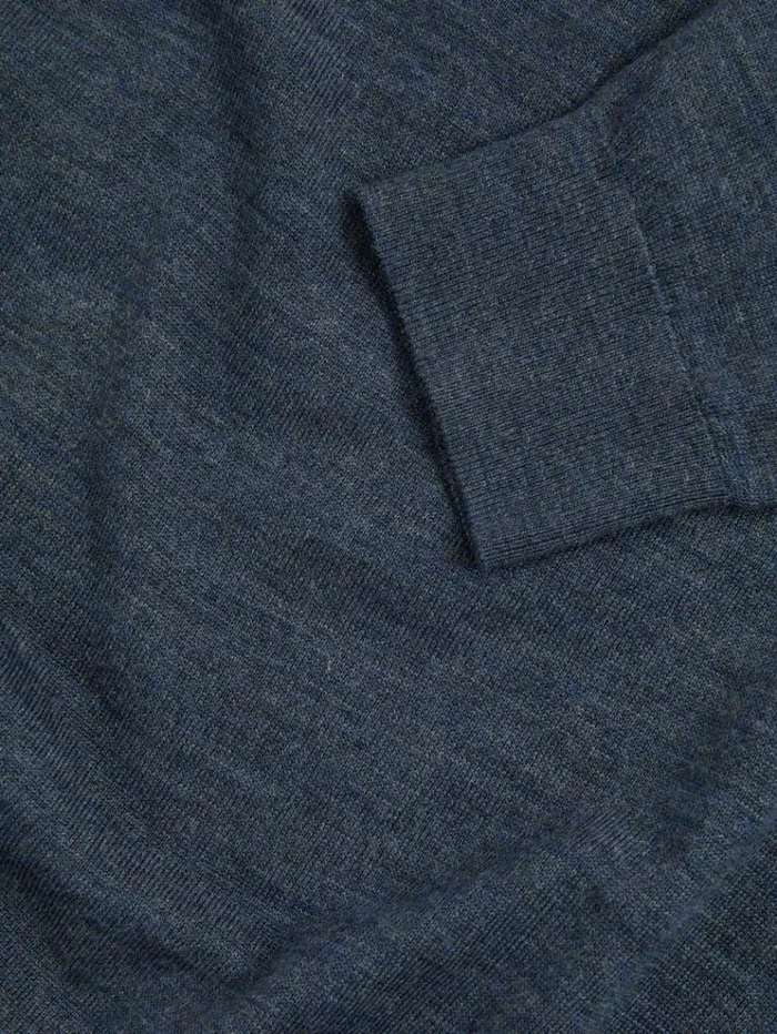 REISS Sweaters Men Merino Wool HalfZip Funnel Neck Jumper Dark Airforce Blue Melange