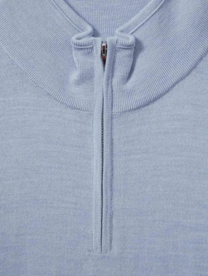 REISS Sweaters Men Merino Wool HalfZip Funnel Neck Jumper Soft Blue Melange