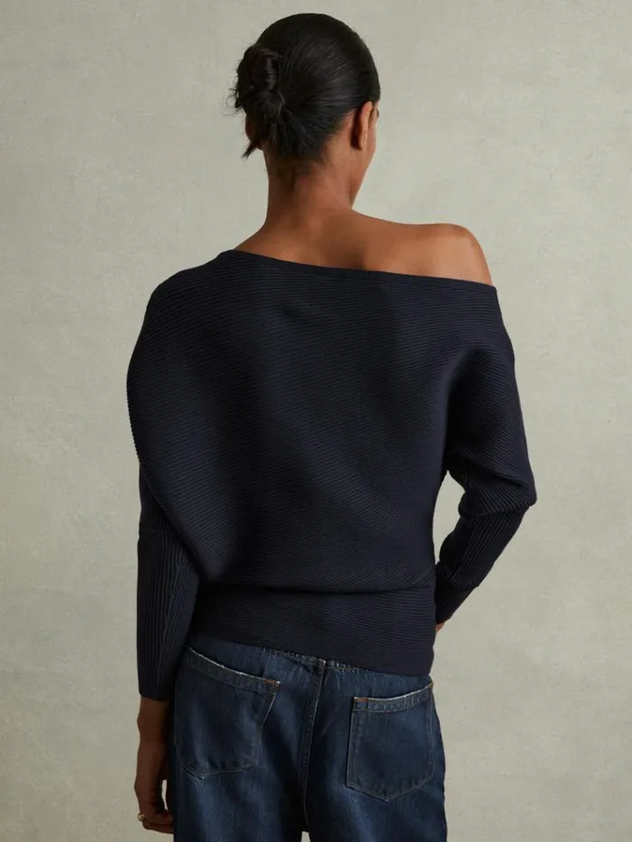 REISS Sweaters Women Asymmetric Draped Knitted Jumper Navy