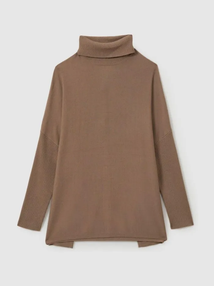 REISS Sweaters Women DropShoulder Roll Neck Jumper Taupe