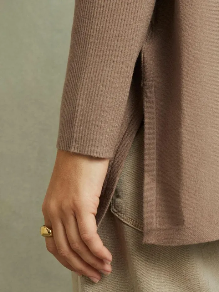 REISS Sweaters Women DropShoulder Roll Neck Jumper Taupe