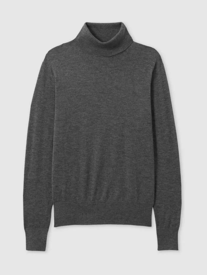 REISS Sweaters Women Merino Wool Roll Neck Jumper Charcoal