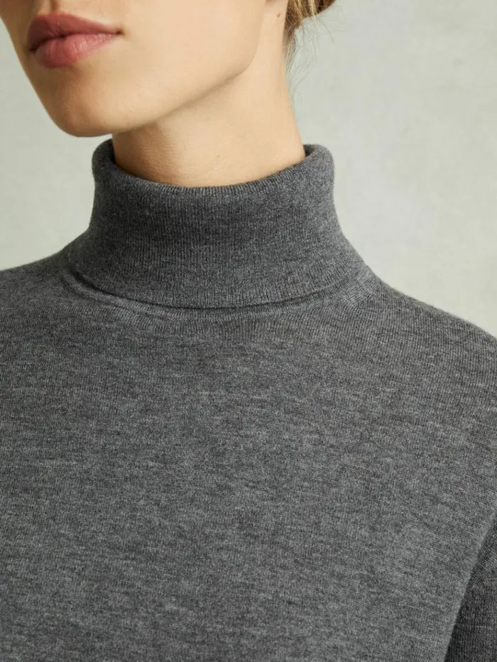 REISS Sweaters Women Merino Wool Roll Neck Jumper Charcoal