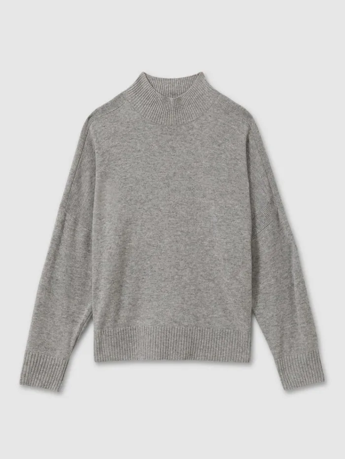 REISS Sweaters Women Wool Blend Funnel Neck Jumper Grey Marl