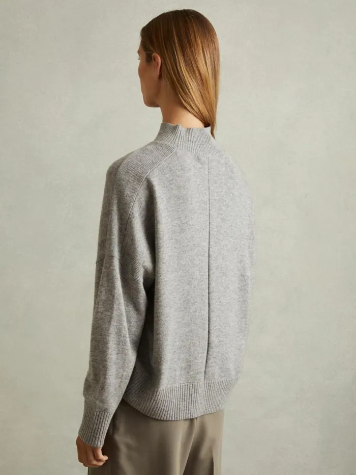 REISS Sweaters Women Wool Blend Funnel Neck Jumper Grey Marl