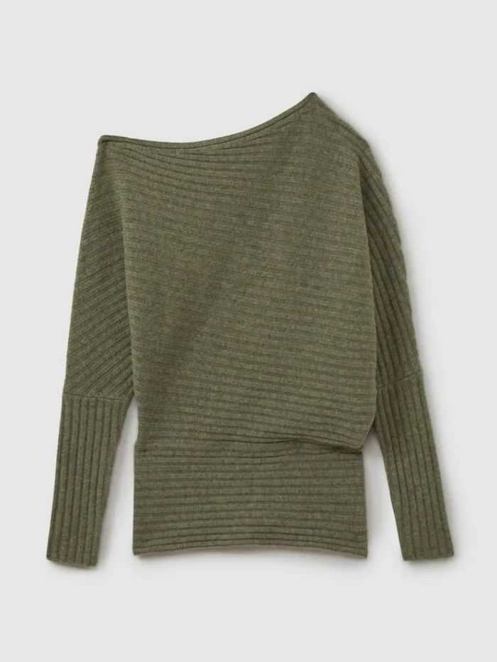 REISS Sweaters Women WoolCashmere OffTheShoulder Draped Jumper Sage
