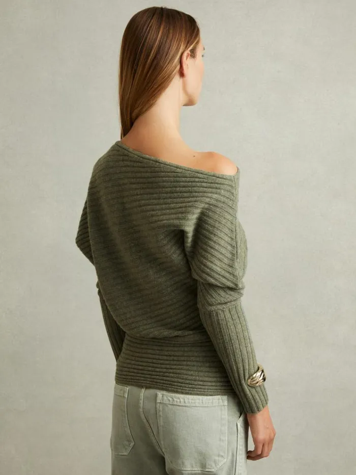 REISS Sweaters Women WoolCashmere OffTheShoulder Draped Jumper Sage