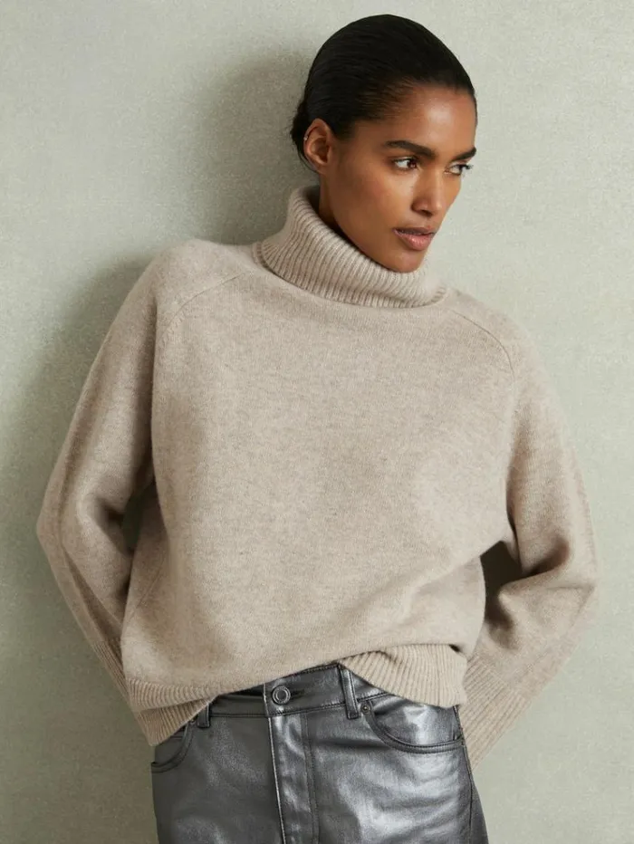 REISS Sweaters Women WoolCashmere RollNeck Jumper Oatmeal