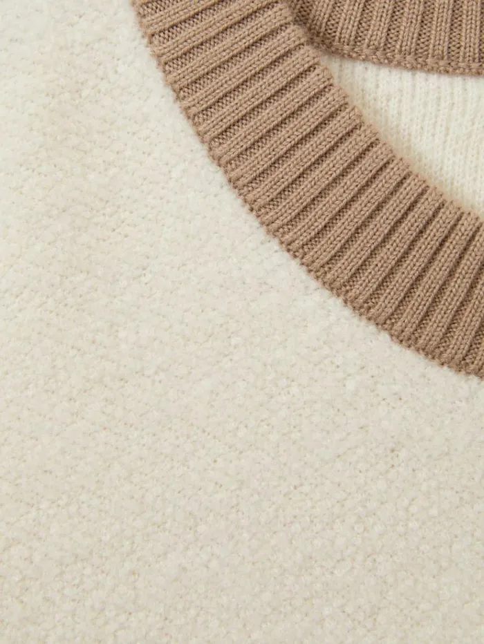 REISS Sweaters Women Wool Colourblock Crew Neck Jumper Creamcamel