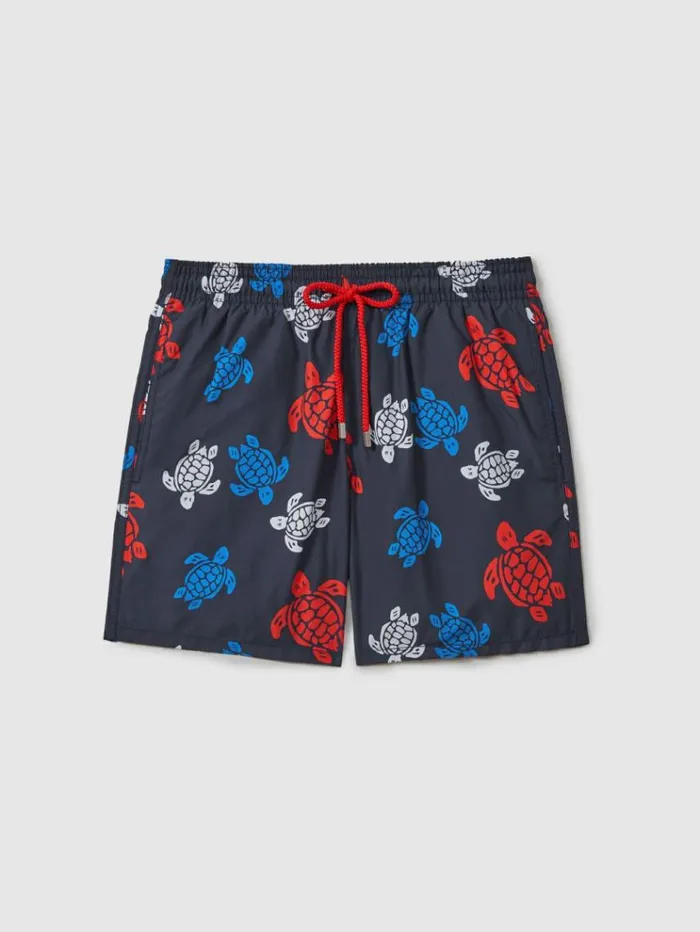 REISS Swimwear Men Vilebrequin Turtle Print Drawstring Swim Shorts Bleu Marine