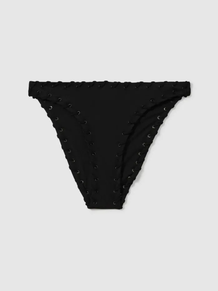 REISS Swimwear Women Good American Whip Stitch Bikini Bottoms Black