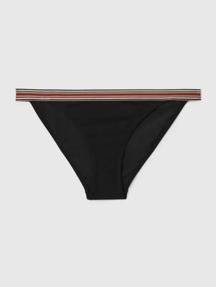 REISS Swimwear Women Striped Waistband Bikini Bottoms Blackbrown