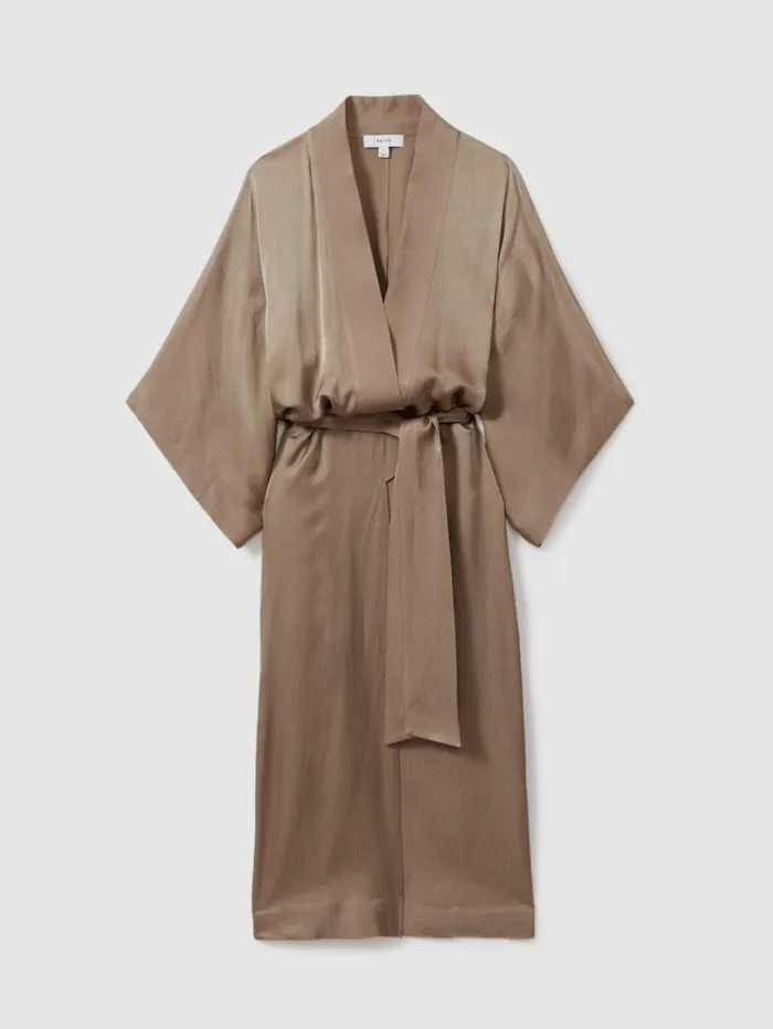 REISS Swimwear Women Textured Belted Kimono Mink