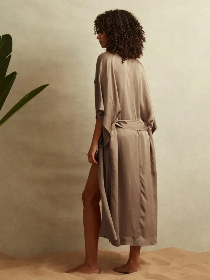 REISS Swimwear Women Textured Belted Kimono Mink