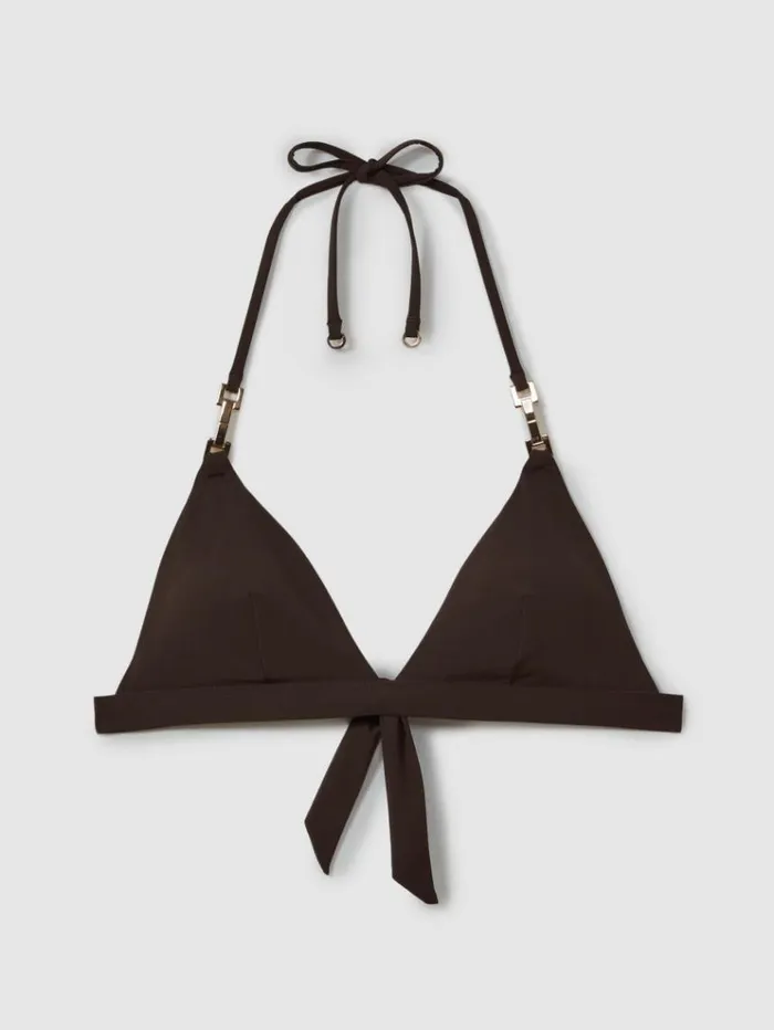 REISS Swimwear Women Triangle Halter Neck Bikini Top Chocolate