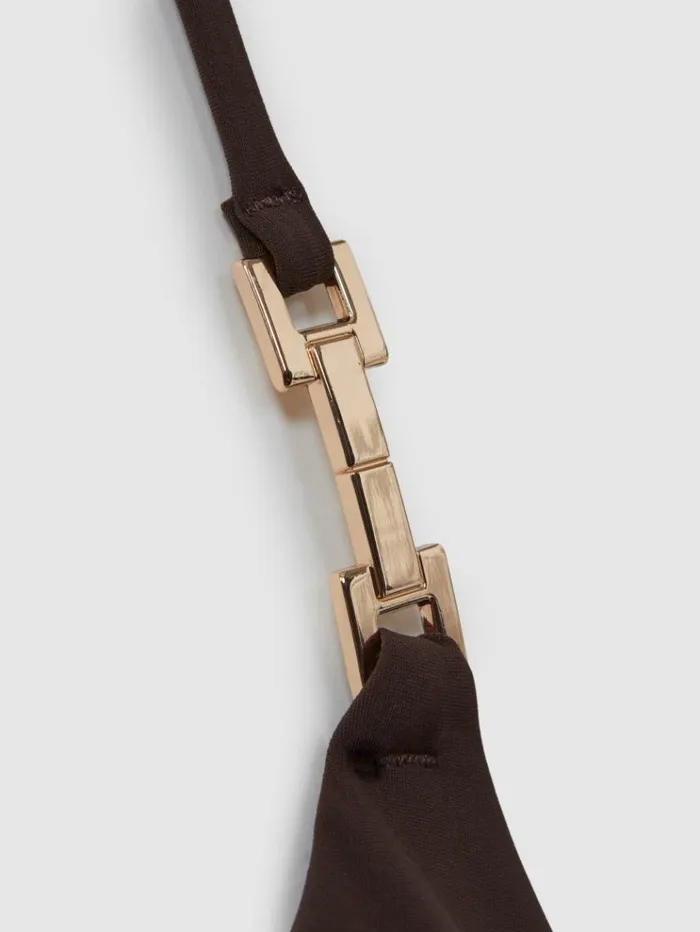 REISS Swimwear Women Triangle Halter Neck Bikini Top Chocolate