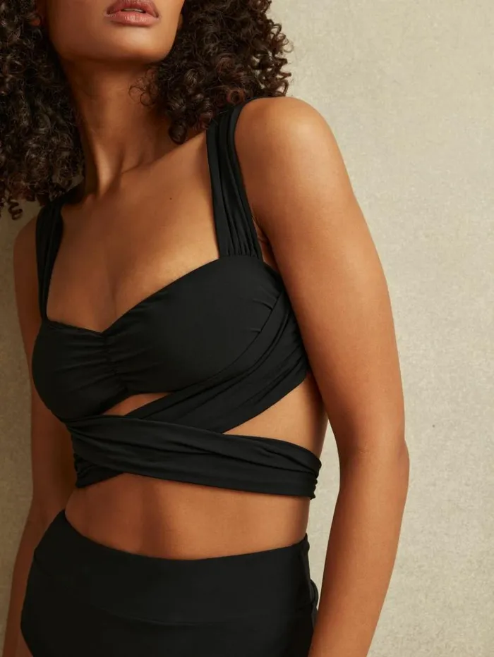 REISS Swimwear Women Wrap Design Bikini Top Black