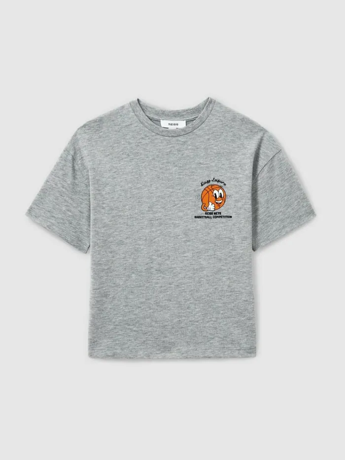 REISS TShirts Children Oversized Cotton Basketball Motif Crew Neck TShirt Grey Melange REISS TShirts Children Oversized Cotton Basketball Motif Crew Neck TShirt Grey Melange